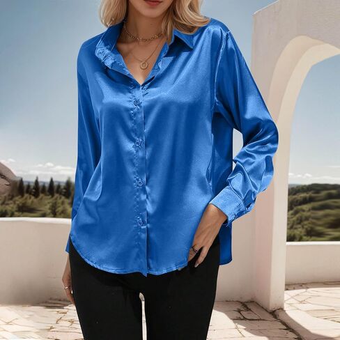 Satin Blouses for Women Silk Button Down Shirts Long Sleeve Business Casual Tops Work Dressy Fall Clothes Outfits in Saudi Arabia