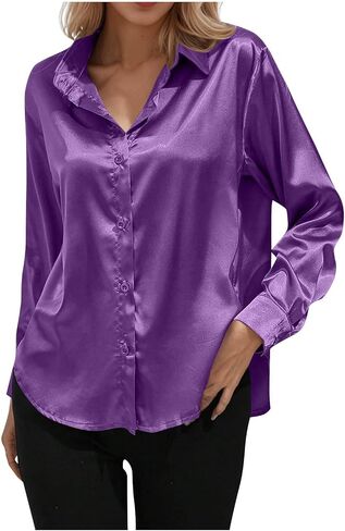 Satin Blouses for Women Silk Button Down Shirts Long Sleeve Business Casual Tops Work Dressy Fall Clothes Outfits in Saudi Arabia
