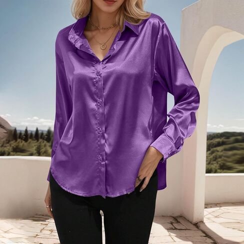 Satin Blouses for Women Silk Button Down Shirts Long Sleeve Business Casual Tops Work Dressy Fall Clothes Outfits in Saudi Arabia