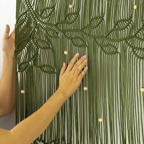 Macrame Valance Curtain 31.5x28.7inch Farmhouse Boho Stertains Green Leaf Leaf Leaf Macramé Stain Curtain Wooden Macrame Wall Hanging Wall in Saudi Arabia