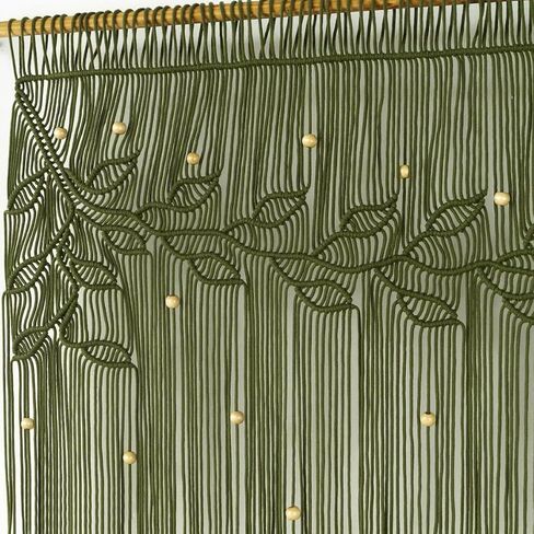 Macrame Valance Curtain 31.5x28.7inch Farmhouse Boho Stertains Green Leaf Leaf Leaf Macramé Stain Curtain Wooden Macrame Wall Hanging Wall in Saudi Arabia