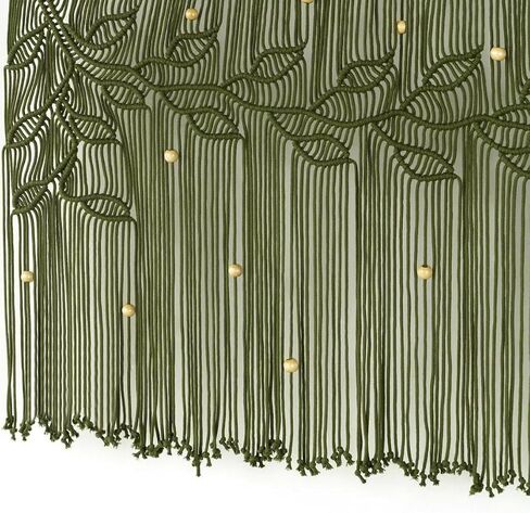 Macrame Valance Curtain 31.5x28.7inch Farmhouse Boho Stertains Green Leaf Leaf Leaf Macramé Stain Curtain Wooden Macrame Wall Hanging Wall in Saudi Arabia