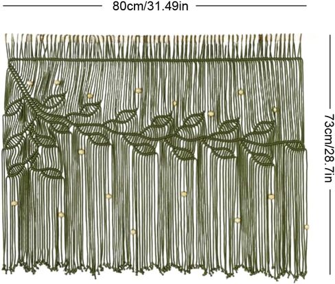 Macrame Valance Curtain 31.5x28.7inch Farmhouse Boho Stertains Green Leaf Leaf Leaf Macramé Stain Curtain Wooden Macrame Wall Hanging Wall in Saudi Arabia
