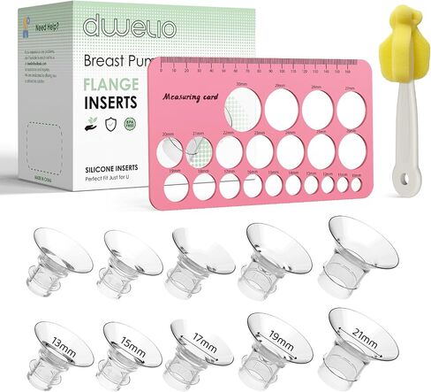 Flange Sizing Kit with 10PCS Silicone Flange Inserts 13/15/17/19/21mm & Nipple Measurement Tool & Cleaning Brush, Breast Pump Flange Insert Kit for 24mm Most Pumps, Breastfeeding Essentials in Saudi Arabia