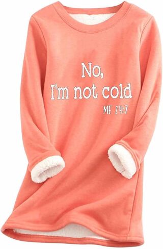 لا ، أنا لست باردًا لي صوف سفن للنساء الشتاء دافئ Sherpa مبطن Crewneck Pullover Loungewear Tops in Kuwait