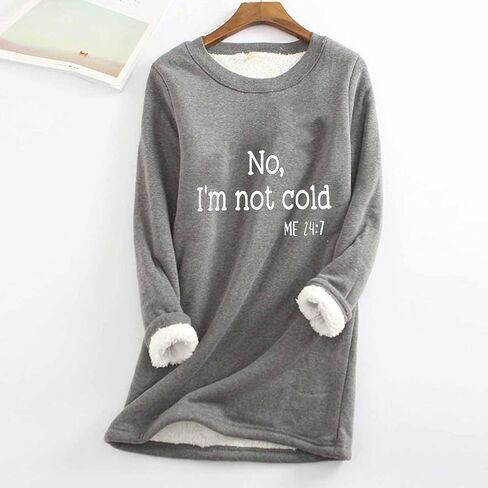 No,I'm not Cold Me Fleece Sweatshirts for Women Winter Warm Sherpa Lined Crewneck Pullover Loungewear Tunic Tops in Kuwait