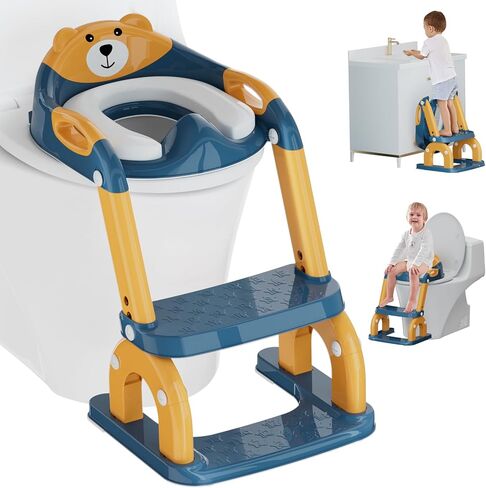 Potty Training Seat with Step Stool Ladder, Potty Training Toilet Seat with Soft Seat Splash Guard, Adjustable Height, 2 in 1 Potty Seats for Toddlers Kids Boys Girls in Kuwait