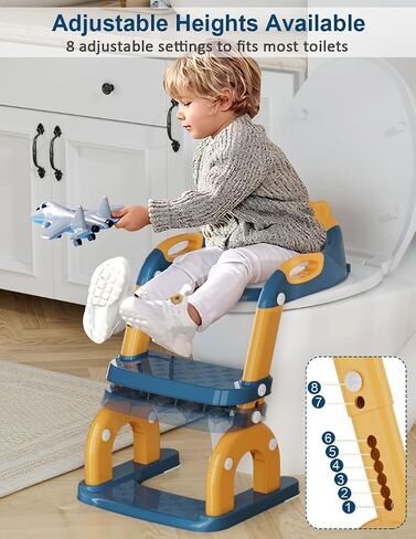 Potty Training Seat with Step Stool Ladder, Potty Training Toilet Seat with Soft Seat Splash Guard, Adjustable Height, 2 in 1 Potty Seats for Toddlers Kids Boys Girls in Kuwait