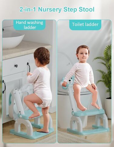 مقعد تدريب على قعادة مع سلم براز الخطوة ، مقعد تواليت تدريب على قعادة مع واقي رش ناعم ، ارتفاع قابل للتعديل ، 2 في 1 مقعدًا للأطفال الصغار يا فتيات in Kuwait