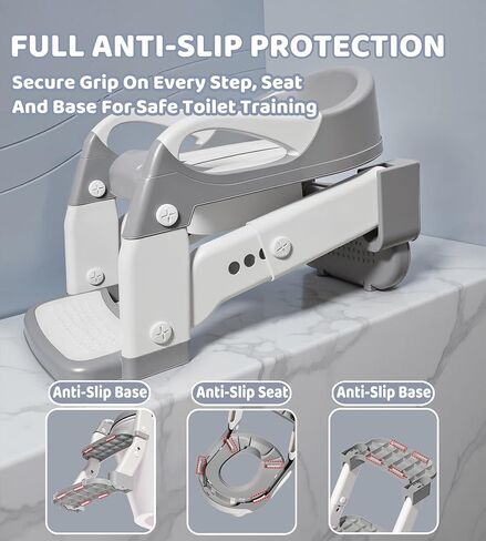 2-in-1 Toddler Potty Training Toilet Seat with Step Stool Ladder – Adjustable Height Potty Chair Urinal for Baby Boys Girls Age 1-3, Foldable Training Potty with Splash Guard & Anti-Slip Feet, Grey in Saudi Arabia