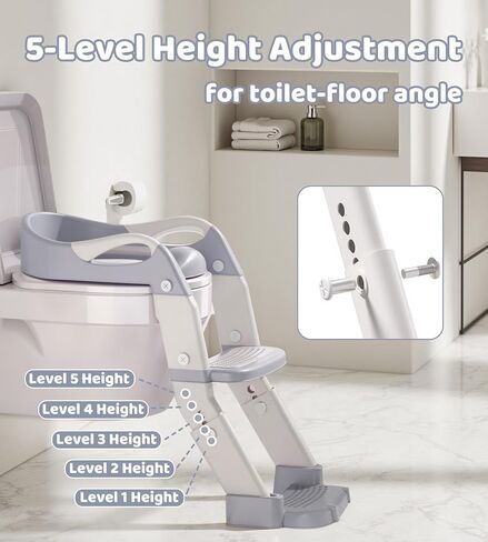 2-in-1 Toddler Potty Training Toilet Seat with Step Stool Ladder – Adjustable Height Potty Chair Urinal for Baby Boys Girls Age 1-3, Foldable Training Potty with Splash Guard & Anti-Slip Feet, Grey in Saudi Arabia