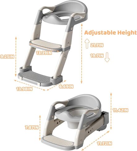 2-in-1 Toddler Potty Training Toilet Seat with Step Stool Ladder – Adjustable Height Potty Chair Urinal for Baby Boys Girls Age 1-3, Foldable Training Potty with Splash Guard & Anti-Slip Feet, Grey in Saudi Arabia