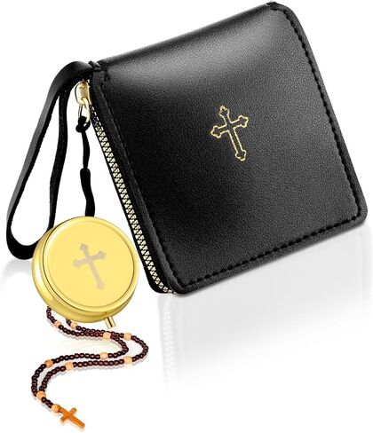 Huhumy 2 PCS Leather Compleion محفظة لـ Pyx مع حاوية الذهب اللاتينية الصليب الكاثوليكي منغم القضية منغم حقيبة Pyx للكهنة بالتواصل الشمامسة الهدية المقدسة القربان in Saudi Arabia