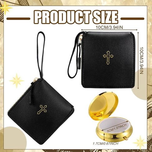 Huhumy 2 PCS Leather Compleion محفظة لـ Pyx مع حاوية الذهب اللاتينية الصليب الكاثوليكي منغم القضية منغم حقيبة Pyx للكهنة بالتواصل الشمامسة الهدية المقدسة القربان in Saudi Arabia
