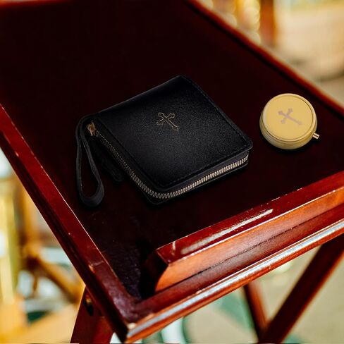 Huhumy 2 PCS Leather Compleion محفظة لـ Pyx مع حاوية الذهب اللاتينية الصليب الكاثوليكي منغم القضية منغم حقيبة Pyx للكهنة بالتواصل الشمامسة الهدية المقدسة القربان in Saudi Arabia