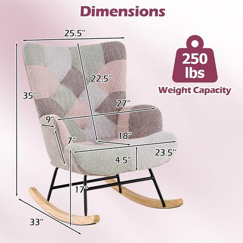 Giantex Rocking Chair Consery ، Teddy منجد طائرة شراعية روك مع مسند الظهر المرتفع ، أرجل الخشب المطاطية وجيب الجانبي ، كرسي لهجة حديثة مترقعة لغرفة النوم ، غرفة المعيشة ، المكاتب in Kuwait