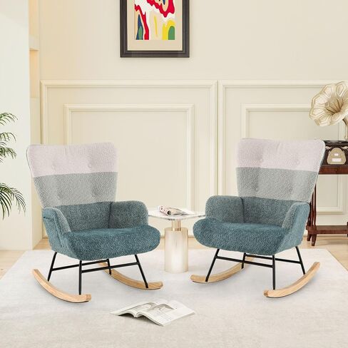 Giantex Rocking Chair Consery ، Teddy منجد طائرة شراعية روك مع مسند الظهر المرتفع ، أرجل الخشب المطاطية وجيب الجانبي ، كرسي لهجة حديثة مترقعة لغرفة النوم ، غرفة المعيشة ، المكاتب in Saudi Arabia