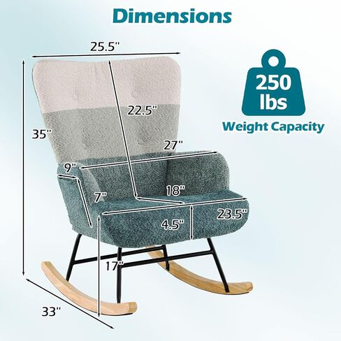 Giantex Rocking Chair Consery ، Teddy منجد طائرة شراعية روك مع مسند الظهر المرتفع ، أرجل الخشب المطاطية وجيب الجانبي ، كرسي لهجة حديثة مترقعة لغرفة النوم ، غرفة المعيشة ، المكاتب in Saudi Arabia