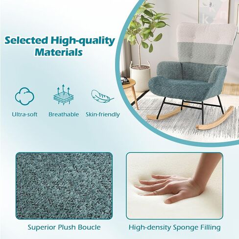 Giantex Rocking Chair Consery ، Teddy منجد طائرة شراعية روك مع مسند الظهر المرتفع ، أرجل الخشب المطاطية وجيب الجانبي ، كرسي لهجة حديثة مترقعة لغرفة النوم ، غرفة المعيشة ، المكاتب in Saudi Arabia