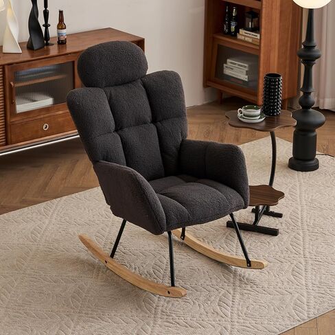 Teddy Fabric Rocking Chair, 35.4" Plush Glider with Anti-Slip Base - Sturdy Iron & Wood Frame, Comfort Rocker for Living Room, Bedroom, Nursery (White Teddy Fabric) in Kuwait
