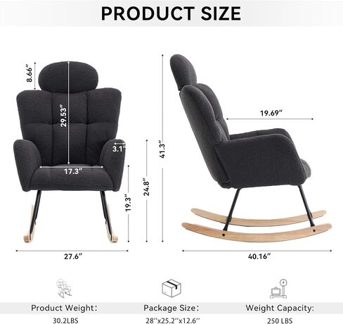 Teddy Fabric Rocking Chair, 35.4" Plush Glider with Anti-Slip Base - Sturdy Iron & Wood Frame, Comfort Rocker for Living Room, Bedroom, Nursery (White Teddy Fabric) in Kuwait
