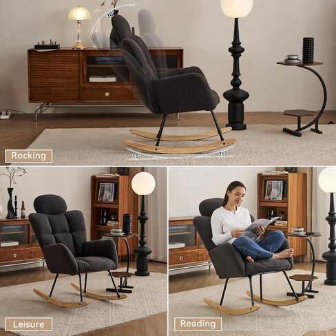 Teddy Fabric Rocking Chair, 35.4" Plush Glider with Anti-Slip Base - Sturdy Iron & Wood Frame, Comfort Rocker for Living Room, Bedroom, Nursery (White Teddy Fabric) in Kuwait