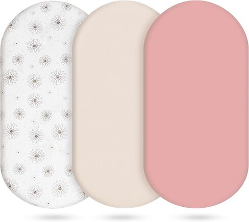 3-Pack Cotton Muslin Bassinet Sheets - Fitted Elastic Mattress Cover for Baby Boys & Girls, Breathable Bedside Bassinet Sheets Neutral Colors (Fits Oval & Rectangle Shape) (Green) in Saudi Arabia