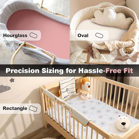 3-Pack Cotton Muslin Bassinet Sheets - Fitted Elastic Mattress Cover for Baby Boys & Girls, Breathable Bedside Bassinet Sheets Neutral Colors (Fits Oval & Rectangle Shape) (Green) in Saudi Arabia