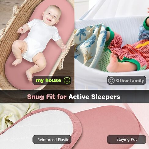 3-Pack Cotton Muslin Bassinet Sheets - Fitted Elastic Mattress Cover for Baby Boys & Girls, Breathable Bedside Bassinet Sheets Neutral Colors (Fits Oval & Rectangle Shape) (Green) in Saudi Arabia