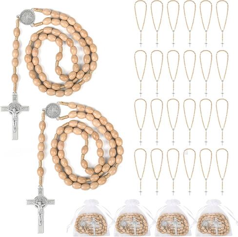 Wonitain 30 مجموعة خشبية حبات المسبحة السائبة الكاثوليكية المسابح الخشب للرجال النساء مع يسوع الصليب المقدس الصليب مسبحة مع أكياس الأورجانزا المعمودية تفضل مسبحة دينية مسيحيين كاثوليكيين صلاة الكنيسة الحاضر in Kuwait