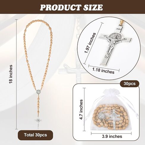 Wonitain 30 مجموعة خشبية حبات المسبحة السائبة الكاثوليكية المسابح الخشب للرجال النساء مع يسوع الصليب المقدس الصليب مسبحة مع أكياس الأورجانزا المعمودية تفضل مسبحة دينية مسيحيين كاثوليكيين صلاة الكنيسة الحاضر in Kuwait