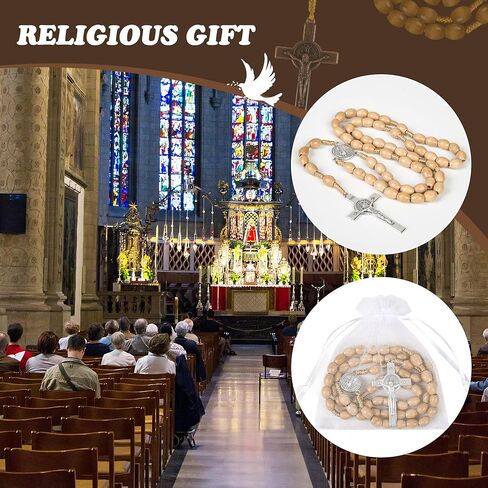Wonitain 30 مجموعة خشبية حبات المسبحة السائبة الكاثوليكية المسابح الخشب للرجال النساء مع يسوع الصليب المقدس الصليب مسبحة مع أكياس الأورجانزا المعمودية تفضل مسبحة دينية مسيحيين كاثوليكيين صلاة الكنيسة الحاضر in Kuwait