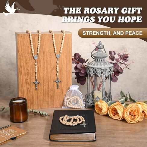 Wonitain 30 مجموعة خشبية حبات المسبحة السائبة الكاثوليكية المسابح الخشب للرجال النساء مع يسوع الصليب المقدس الصليب مسبحة مع أكياس الأورجانزا المعمودية تفضل مسبحة دينية مسيحيين كاثوليكيين صلاة الكنيسة الحاضر in Kuwait