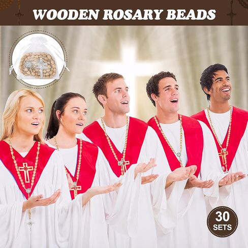 Wonitain 30 مجموعة خشبية حبات المسبحة السائبة الكاثوليكية المسابح الخشب للرجال النساء مع يسوع الصليب المقدس الصليب مسبحة مع أكياس الأورجانزا المعمودية تفضل مسبحة دينية مسيحيين كاثوليكيين صلاة الكنيسة الحاضر in Kuwait