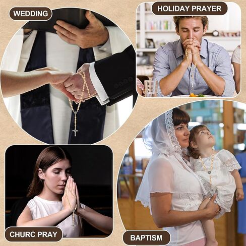 Wonitain 30 مجموعة خشبية حبات المسبحة السائبة الكاثوليكية المسابح الخشب للرجال النساء مع يسوع الصليب المقدس الصليب مسبحة مع أكياس الأورجانزا المعمودية تفضل مسبحة دينية مسيحيين كاثوليكيين صلاة الكنيسة الحاضر in Kuwait