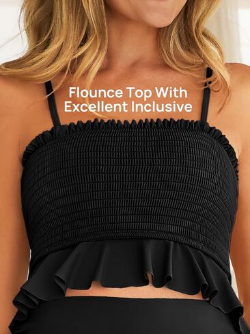 Summer Mae Maternity High Waist Swimsuit Ruffle Hem Bikini Bathing Suit Shirred Bandeau Two Piece Pregnancy Swimwear in Kuwait
