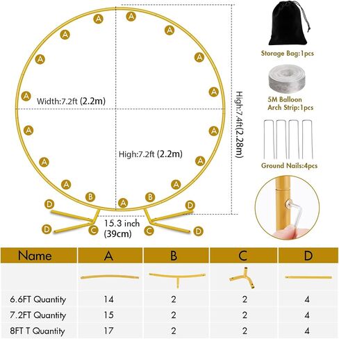 Nisoger 7.2FT Round Backdrop Stand, Circle Gold Balloon Wedding Arch Frame | Metal Wedding Backdrop With Storage Bag For Valentines Day Parties, Baby Shower, Ceremony and Graduation Decorations in Saudi Arabia