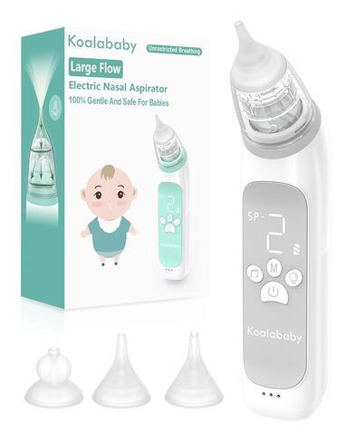 koalababy baby nasal apportor ، مصاصة أنف كهربائية كبيرة التدفق مع 3 مستويات شفط ، وقابلة لإعادة الشحن منظف الأنف ، ونصائح السيليكون الناعمة ، والموسيقى والضوء مهدئ in Kuwait