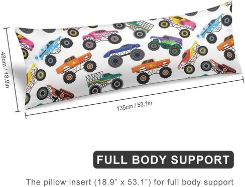 Body Pillow Cover with Zipper Cartoon Car Long Pillow Cases for Body Pillows Rectangle Soft Large Body Pillow Case for Home Bedding Couch Sofa 20"x54" Monster Truck Room Decor for Boys in Kuwait