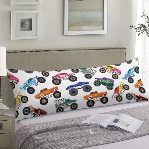 Body Pillow Cover with Zipper Cartoon Car Long Pillow Cases for Body Pillows Rectangle Soft Large Body Pillow Case for Home Bedding Couch Sofa 20"x54" Monster Truck Room Decor for Boys in Kuwait
