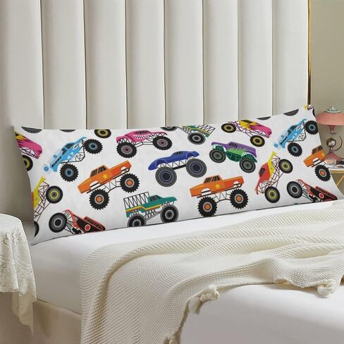 Body Pillow Cover with Zipper Cartoon Car Long Pillow Cases for Body Pillows Rectangle Soft Large Body Pillow Case for Home Bedding Couch Sofa 20"x54" Monster Truck Room Decor for Boys in Kuwait