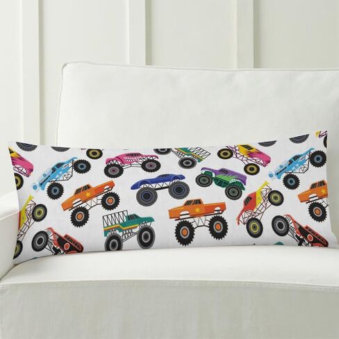 Body Pillow Cover with Zipper Cartoon Car Long Pillow Cases for Body Pillows Rectangle Soft Large Body Pillow Case for Home Bedding Couch Sofa 20"x54" Monster Truck Room Decor for Boys in Kuwait