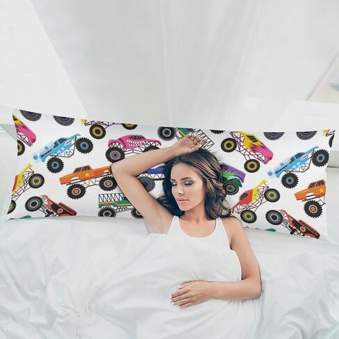 Body Pillow Cover with Zipper Cartoon Car Long Pillow Cases for Body Pillows Rectangle Soft Large Body Pillow Case for Home Bedding Couch Sofa 20"x54" Monster Truck Room Decor for Boys in Kuwait