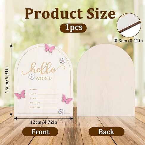 Wooden Hello World Newborn Sign Sign Sign Signing for Baby Showers Pink Butterfly Help Baby Baby Board Board لحضانة المستشفيات مع إطار الصور والوقوف in Saudi Arabia