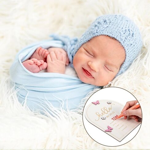 Wooden Hello World Newborn Sign Sign Sign Signing for Baby Showers Pink Butterfly Help Baby Baby Board Board لحضانة المستشفيات مع إطار الصور والوقوف in Saudi Arabia