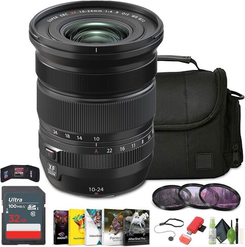 FUJIFILM XF 10-24mm f/4 R OIS WR Lens Bundle with Soft Lens Case + 32GB Memory Card + Professional MC 3 Piece Filter Kit, 77mm UV/CPL/F + More in Saudi Arabia