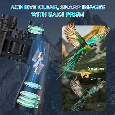مناظير 20 × 60 للبالغين عالي الطاقة ، ومقاوم للماء وضباب مناظير مضغوطة لمشاهدة الطيور مع رؤية منخفضة الضوء ، والصيد ، والسفر ، يشمل حقيبة حمل in Kuwait