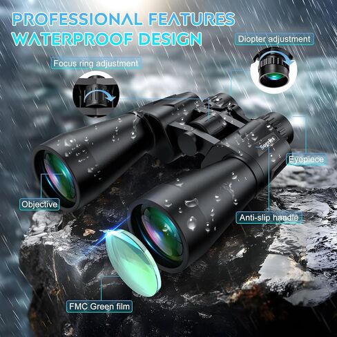 مناظير 20 × 60 للبالغين عالي الطاقة ، ومقاوم للماء وضباب مناظير مضغوطة لمشاهدة الطيور مع رؤية منخفضة الضوء ، والصيد ، والسفر ، يشمل حقيبة حمل in Kuwait