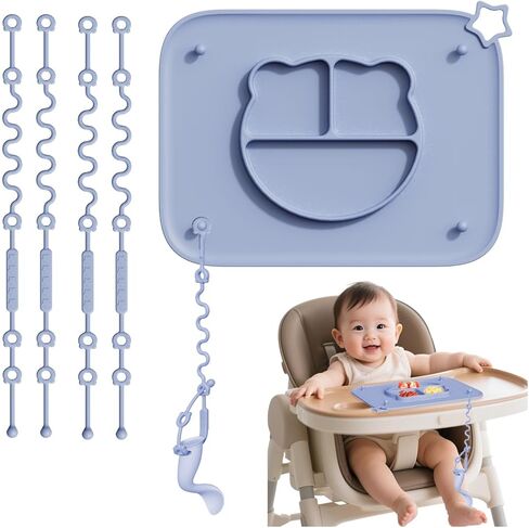 1 Pack Silicone Mat for Babies, Baby Placemat Built-in Suction Base and Equipped 4 Toy Straps & Anti-Peel Design, Activity Mat for Infants to Toddlers, Keeps Babies Essentials Off The Floor,Beige in Kuwait