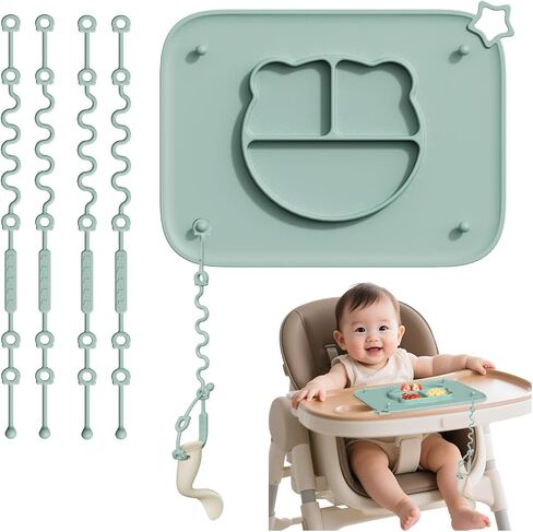 1 Pack Silicone Mat for Babies, Baby Placemat Built-in Suction Base and Equipped 4 Toy Straps & Anti-Peel Design, Activity Mat for Infants to Toddlers, Keeps Babies Essentials Off The Floor,Beige in Kuwait